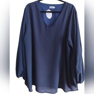 Qearal Navy Blue Women's Top W/Balloon Sleeves*NWT*